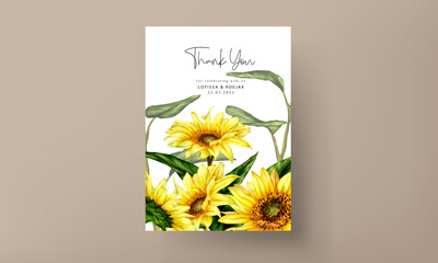 beautiful watercolor blooming sun flower wedding invitation card template