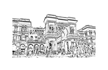 Building view with landmark of Milan is the 
city in Italy. Hand drawn sketch illustration in vector.