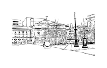 Building view with landmark of Milan is the 
city in Italy. Hand drawn sketch illustration in vector.