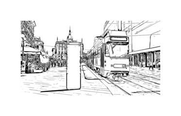 Building view with landmark of Milan is the 
city in Italy. Hand drawn sketch illustration in vector.