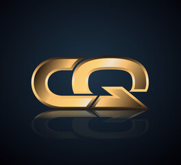 Modern Initial logo 2 letters Gold simple in Dark Background with Shadow Reflection CQ