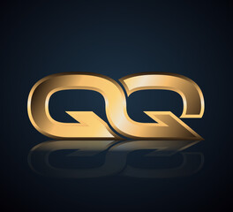 Fototapeta premium Modern Initial logo 2 letters Gold simple in Dark Background with Shadow Reflection QQ