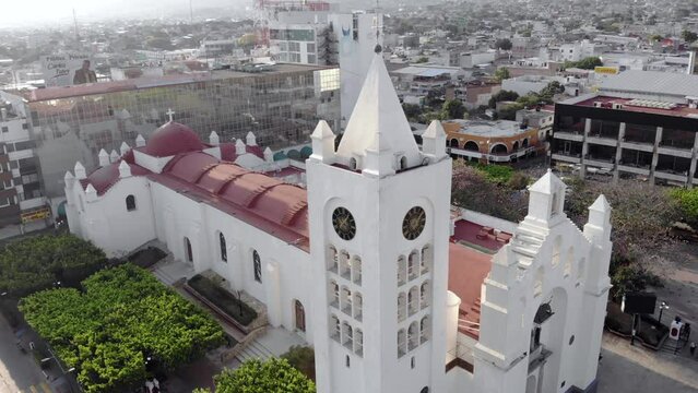 Aerial Drone Shot of San Marcos Cathedral - Tuxtla Gutierrez, Chiapas, Mexico