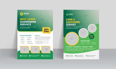 Lawn mower landscaping garden service flyer brochure cover Template