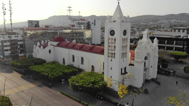 Aerial Drone Shot of San Marcos Cathedral - Tuxtla Gutierrez, Chiapas, Mexico