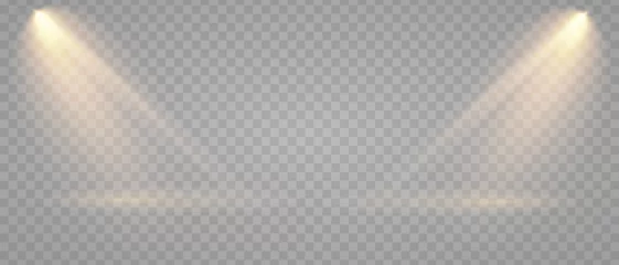 Selbstklebende Fototapeten Licht, Schatten Set of spotlight shines on the stage, scene, podium. Illustration of bright lightning spotlights set on transparent background.  © Abbasy  Kautsar