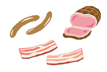 加工肉　豚　レトロなベクターイラスト