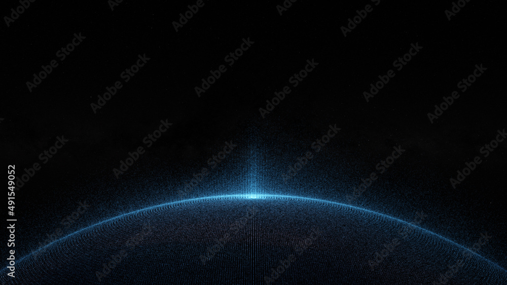 Poster glowing sphere with a map of the world from particles
