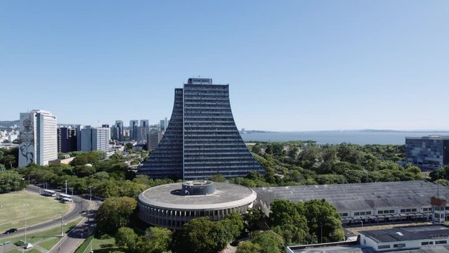 Aerial view of Porto Alegre, RS, Brazil. Azoreans Monument, administrative building Fernando Ferrari
