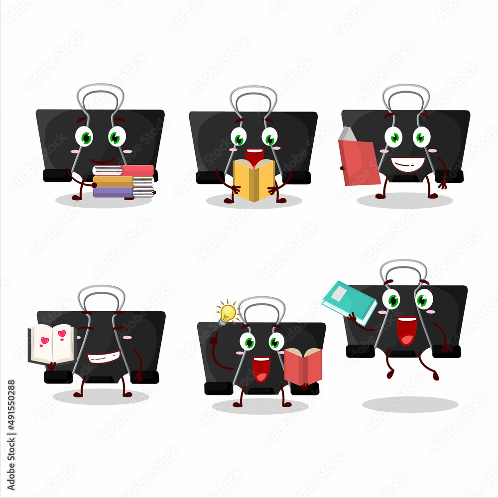 Wall mural A picture of binder clip cartoon character concept reading an amusing book