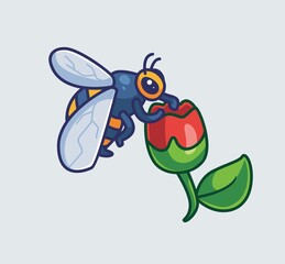 cute bee perch on a flower. isolated cartoon animal nature illustration. Flat Style suitable for Sticker Icon Design Premium Logo vector. Mascot Character
