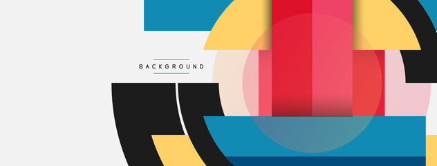 Geometric shapes composition abstract background. Circles lines and rectangles. Vector illustration for wallpaper banner background or landing page