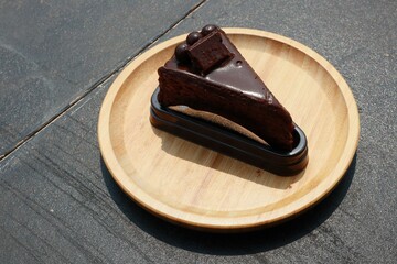 chocolate cake on a wooden table