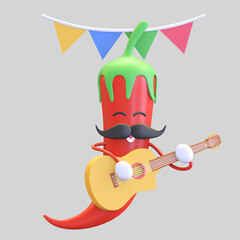 red chili pepper playing guitar 3d render illustration render
