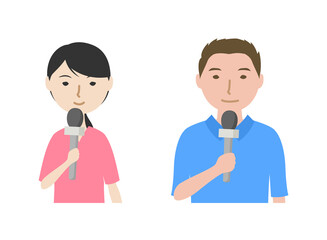 夏服でマイクを持っているリポーターたち（上半身）
