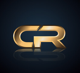 Modern Initial logo 2 letters Gold simple in Dark Background with Shadow Reflection CR