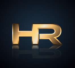 Modern Initial logo 2 letters Gold simple in Dark Background with Shadow Reflection HR
