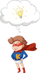 A super boy standing and thinking on white background