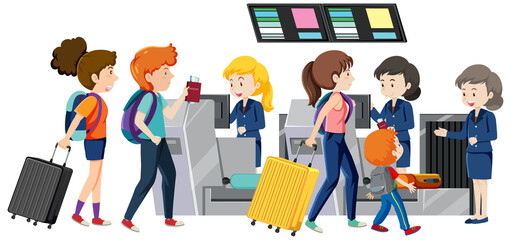 Passengers at check-in counter with service staffs