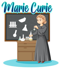 Portrait of Marie Curie in cartoon style