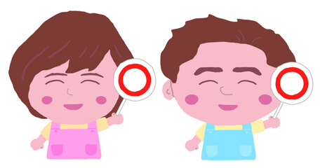 男女　エプロン　保育士　イラスト素材