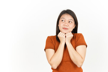 Thinking Gesture Of Beautiful Asian Woman Isolated On White Background