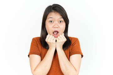 WOW Face Expression Of Beautiful Asian Woman Isolated On White Background