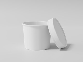 Round paper food packaging box, White paper food container, 3d rendering, 3d illustration
