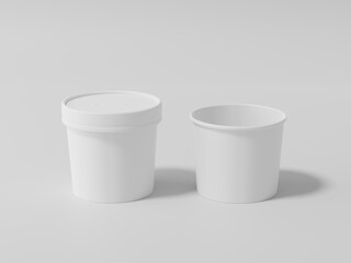 Round paper food packaging box, White paper food container, 3d rendering, 3d illustration