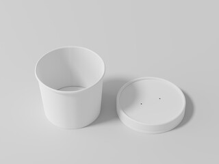 Round paper food packaging box, White paper food container, 3d rendering, 3d illustration