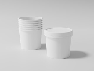 Round paper food packaging box, White paper food container, 3d rendering, 3d illustration