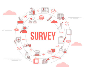 survey business concept with icon set template banner and circle round shape