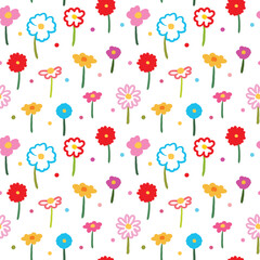 Seamless Pattern with Hand Drawn Flower Art Design on White Background