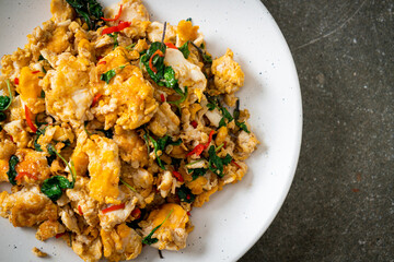 stir-fried egg with Thai basil and chilli