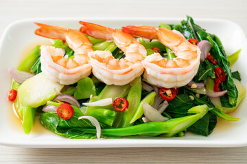 Spicy Chinese Kale Salad with Shrimp