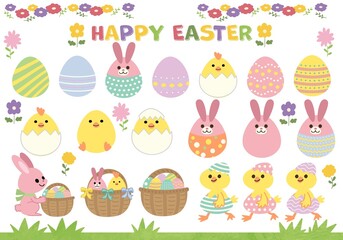 イースター・うさぎ・ひよこのイラスト素材セット