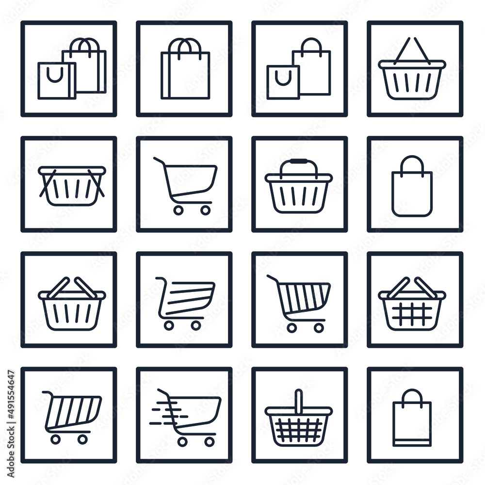 Poster set of shopping cart elements symbol template for graphic and web design collection logo vector illu