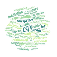 Illustration CGV en nuage de mots avec un fond transparent