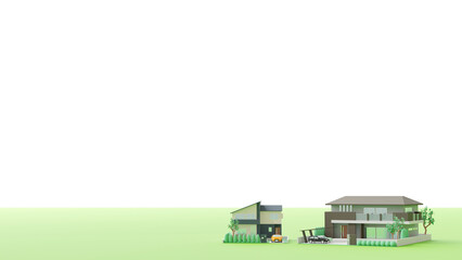 3Dイラストレーションで構成された住宅のイメージ。