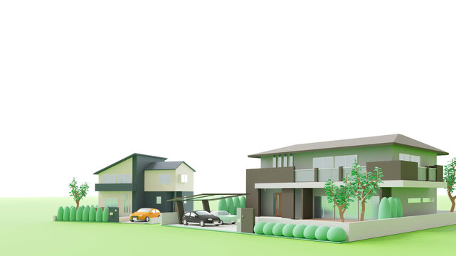 3Dイラストレーションで構成された住宅のイメージ。