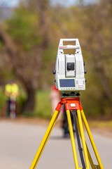 Geodetic measuring equipment. Topographic survey of the area.