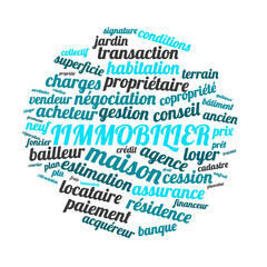 Obraz premium Illustration Immobilier en nuage de mots avec un fond transparent