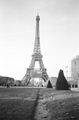 eiffel tower in black and white film