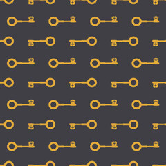 Key seamless pattern. Gold vintage keys on gray background.