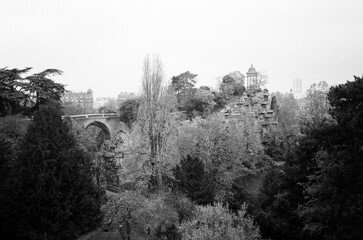 Paris film, an old stone bridge in the park