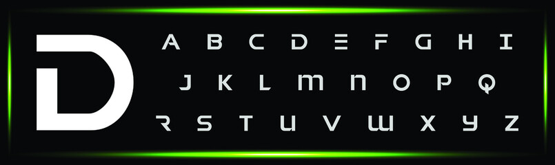 D Luxury Minimal Modern Tech Alphabet Letter Fonts. Typography minimal style font set for logo, Poster. vector san sans serif typeface illustration. - obrazy, fototapety, plakaty
