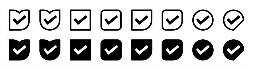 Black check mark icons. Official store with mark Icon symbol, vector illustration