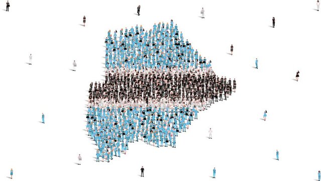 Botswana Map and Flag. A large group of people in the Botswana flag color form to create the map. 4K Animation Video.