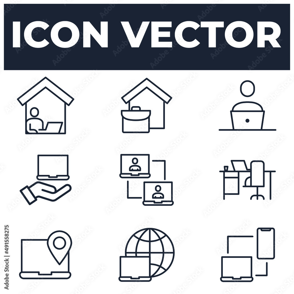 Poster set of freelance and work at home elements symbol template for graphic and web design collection log