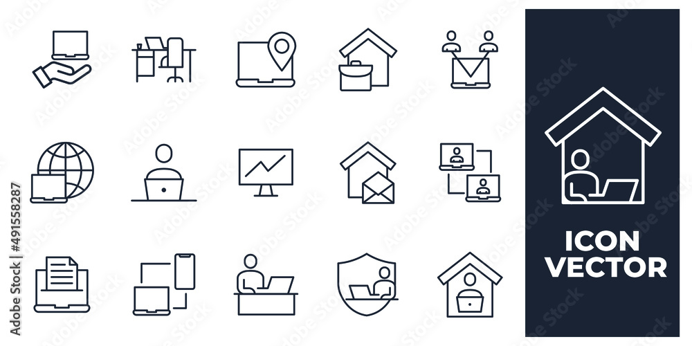 Poster set of freelance and work at home elements symbol template for graphic and web design collection log